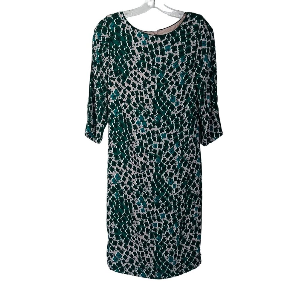 Boden Kelly Jersey Tie Waist Green Floral Print 3/4 Sleeve Dress 4 Long 4L